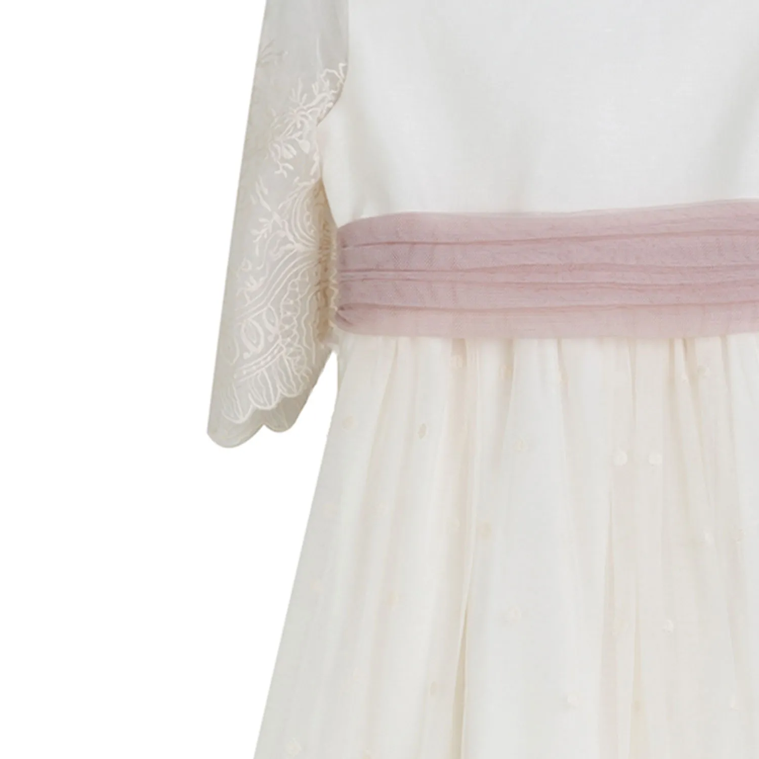 Abito Midi Bianco Con Cintura Tulle Rosa