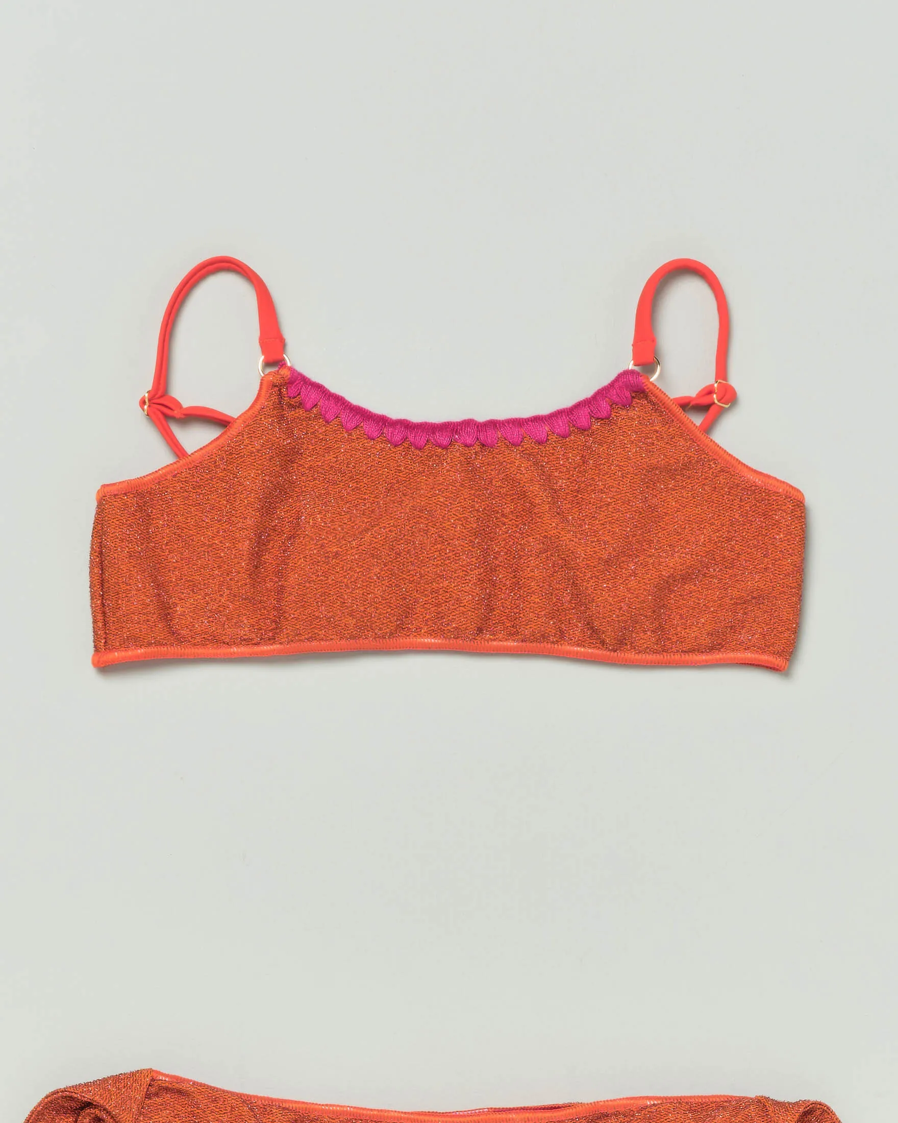 Bikini a fascia arancione in tessuto stretch con lurex 8-14 anni