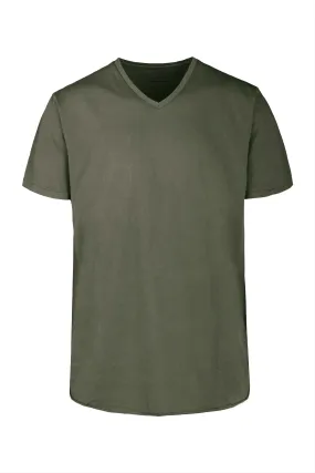 Bomboogie V Neck T-Shirt in Cotton Linen blend TM7422TJSNS 322 olive night