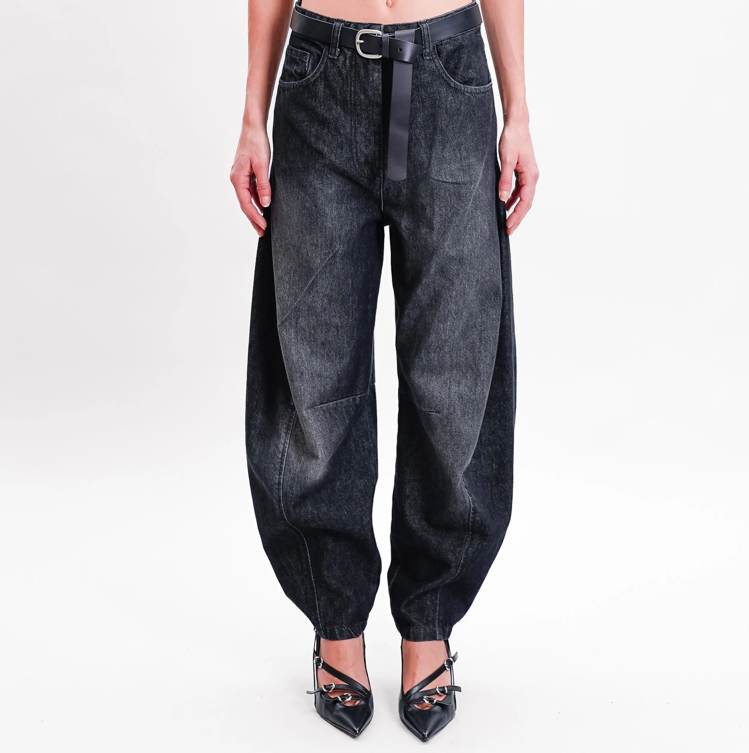 Dixie-Jeans mom fit balloon con cintura - denim nero