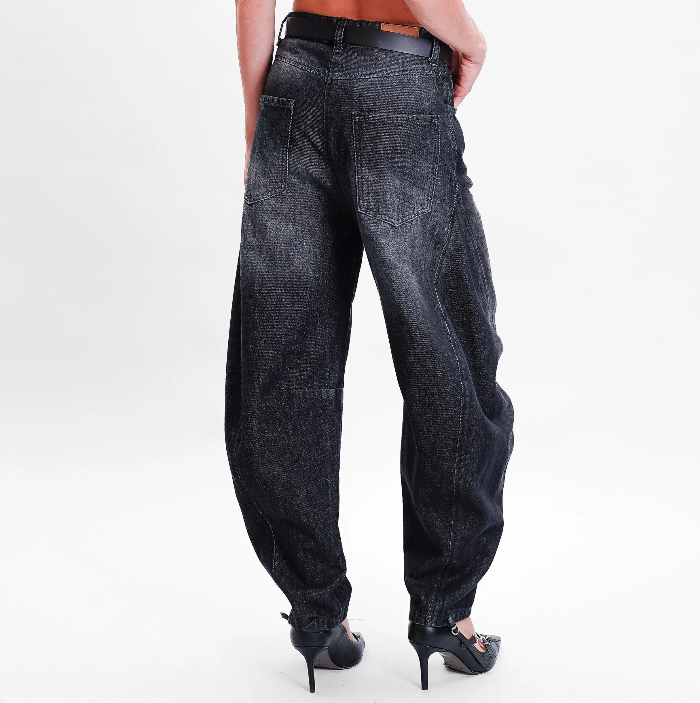 Dixie-Jeans mom fit balloon con cintura - denim nero