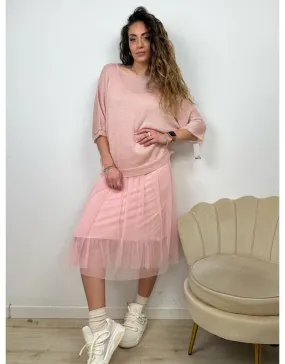 DRESS TULLE CON MAGLIONCINO ROSA