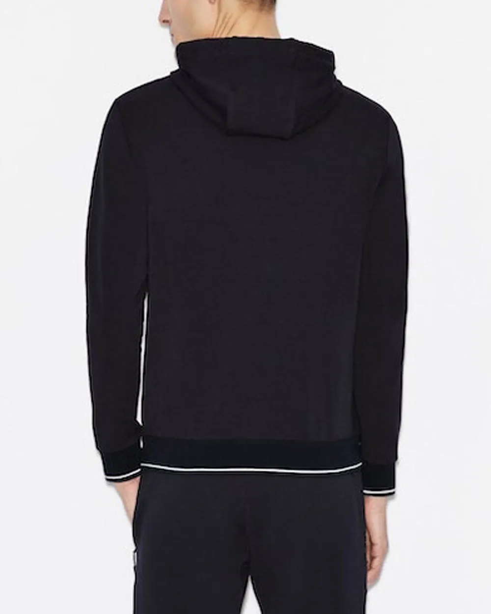 Felpa blu con cappuccio e chiusura zip coperta da pattina