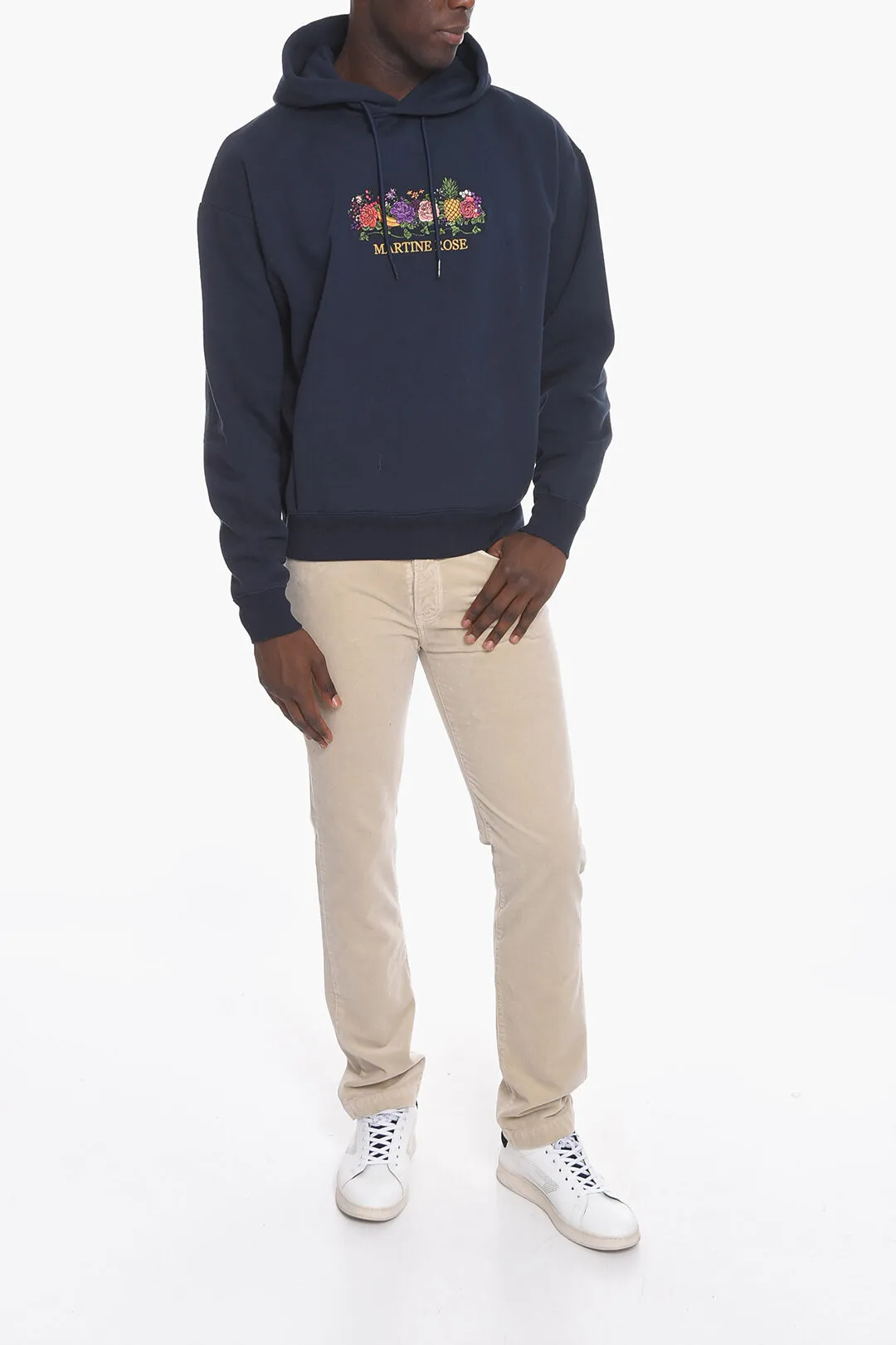 Felpa Hoodie in Tinta Unita Ricamata sul Davanti