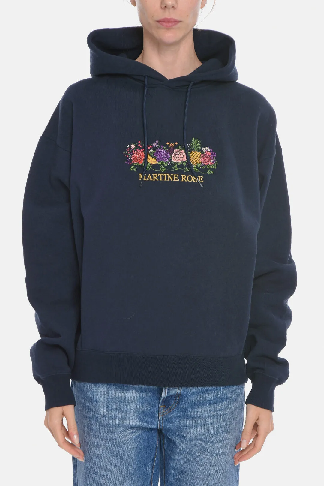 Felpa Hoodie in Tinta Unita Ricamata sul Davanti