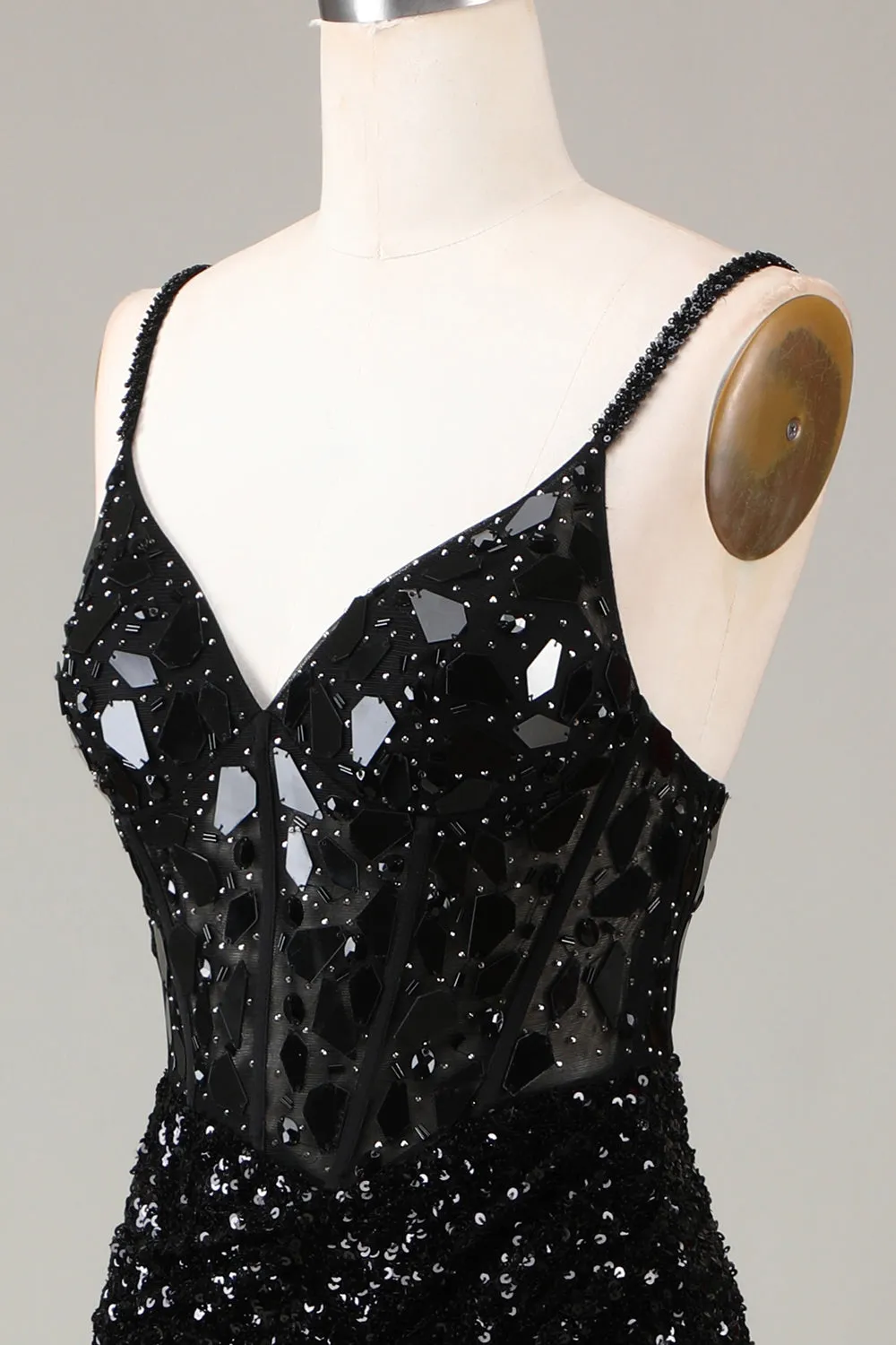 Glitter Specchio Paillettes Corsetto Rosso Prom Dress con Fessura