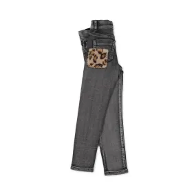 Jeans Neri Bambina Con Dettaglio Animalier