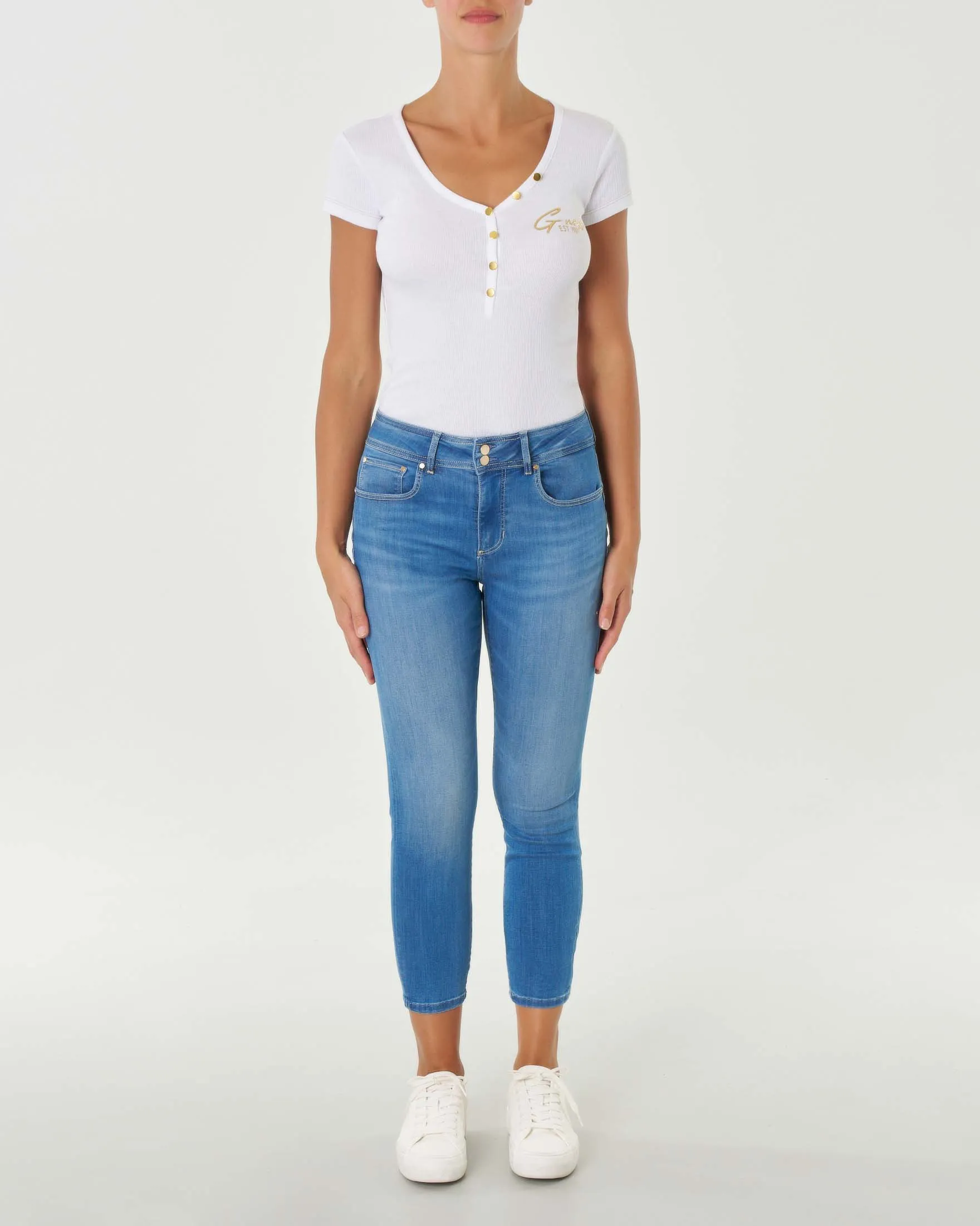 Jeans skinny blu super stone washed in cotone stretch