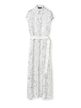 Long flower pattern dress with belt