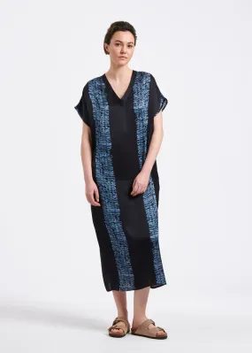 Navy blue tie-dye striped long cover dress