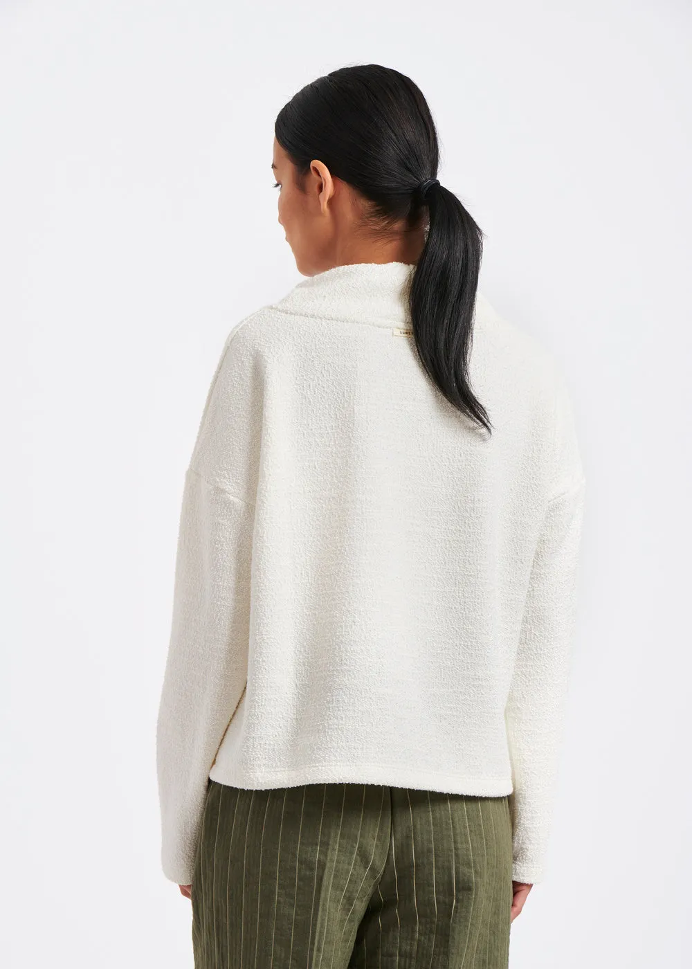 Sweat blanc cassé en jersey bouclette