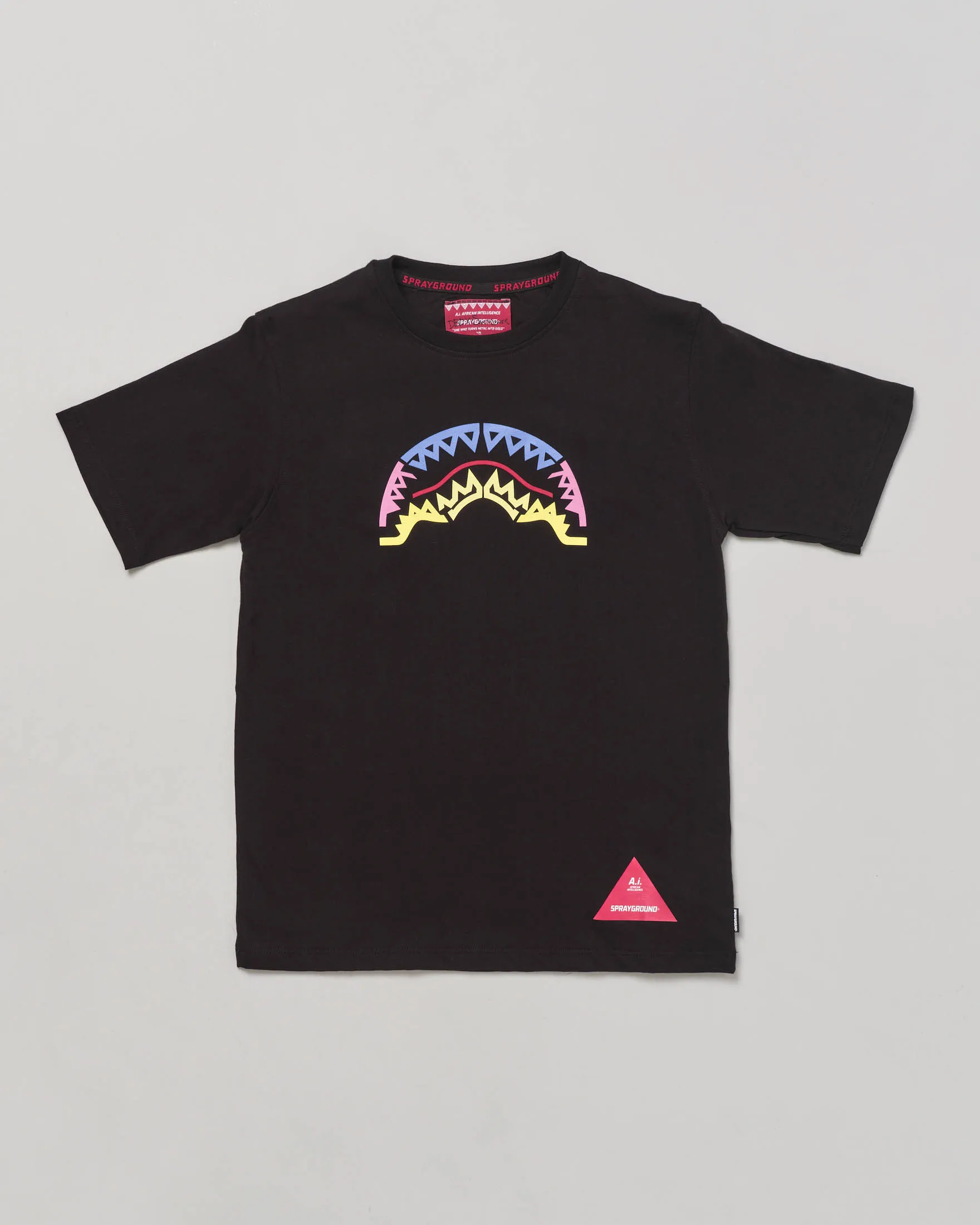 T-shirt nera 'Ai Smooth' a mezza manica in cotone con stampa squalo etnico multicolor 12-16 anni