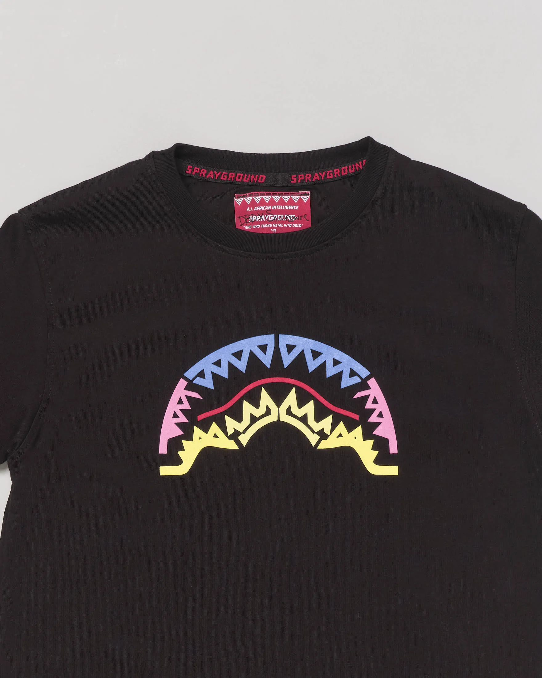 T-shirt nera 'Ai Smooth' a mezza manica in cotone con stampa squalo etnico multicolor 12-16 anni