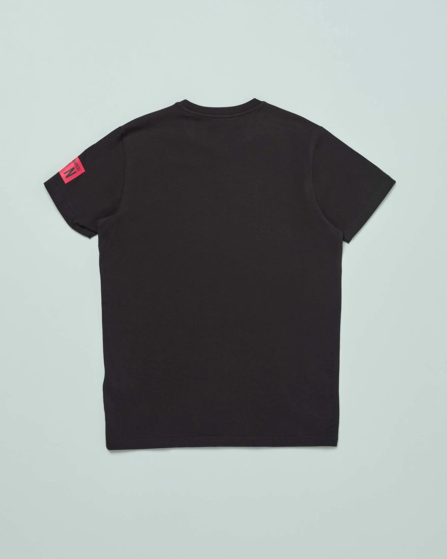 T-shirt nera in cotone stretch a mezza manica con stampa logo 'Icon' rossa 12-16 anni