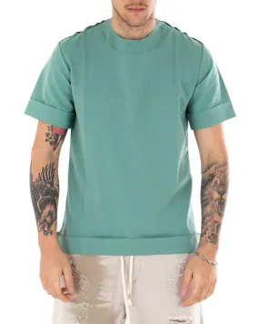 T-Shirt Uomo Maglietta Verde Acqua Tinta Unita Risvolti Maniche Corte Casual GIOSAL