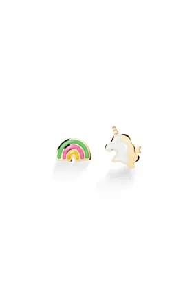 TOYS ORECCHINI ORO GIALLO UNICORNO E ARCOBALENO