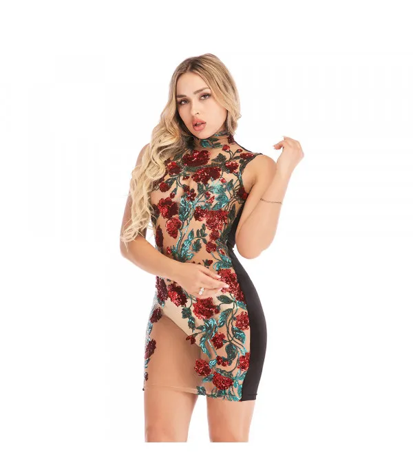 Trasparent red roses dress